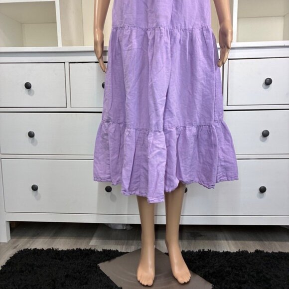 BDG Urban Outfitters Lavender Smocked Tiered Midi Dress Puff Sleeve Tie Neck XS - Picture 4 of 6